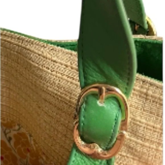 Emma Fox Straw Green Soft Pebbled Leather Dual Handles Large Tote Shoulder Bag - Picture 4 of 5